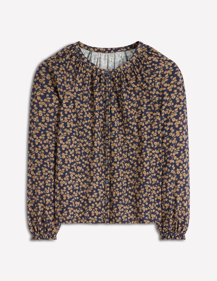 Isla Long Sleeve Jersey Shirt Hazelnut Brown, Delicate Vine