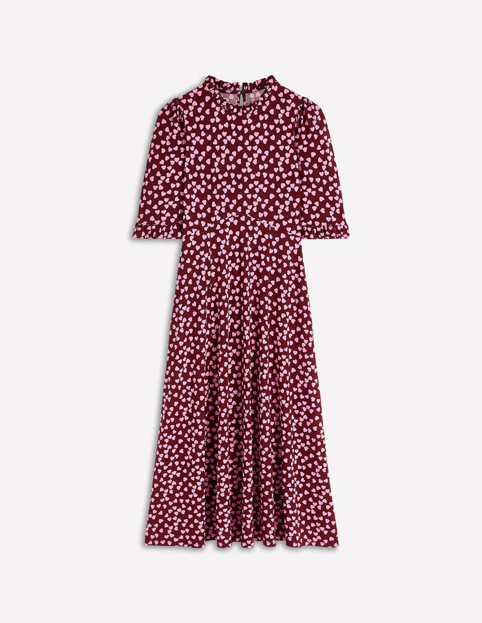 Ruffle Seamed Midi Dress Chestnut, Heart Cascade