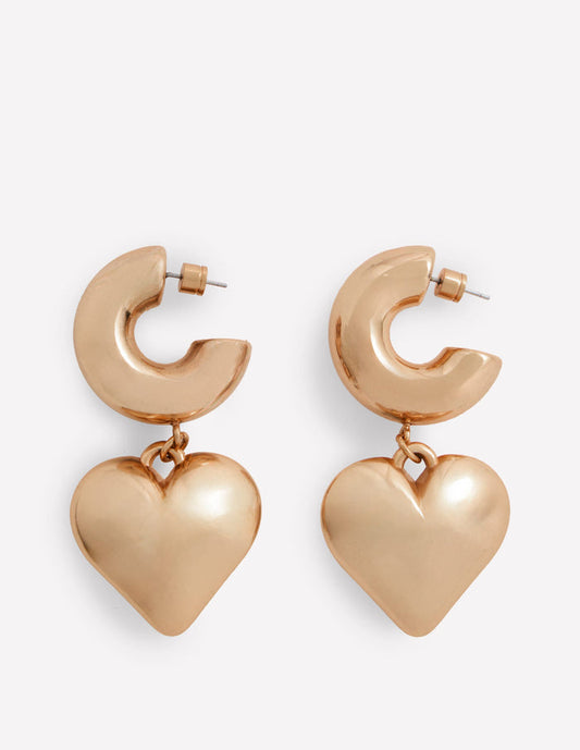 Chunky Heart Hoop Earrings Gold Colour
