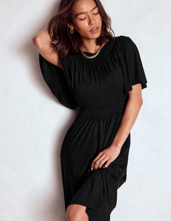 Yoke Panel Maxi Dress Black