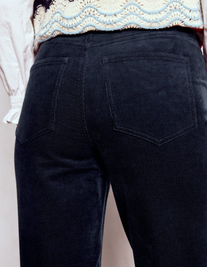 High-Waisted Cord Slim Jeans Navy