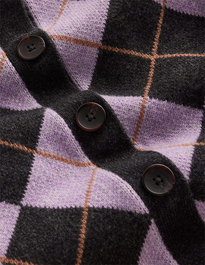 Abi Jacquard Cardigan Lilac, Charcoal Melange Argyle