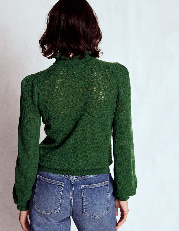 Pointelle Ruffle Sweater Hunter Green