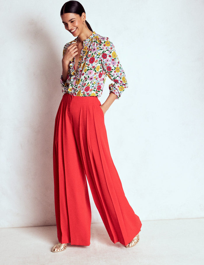 Alice Frill Front Silk Top Multi, Dahlia Trail