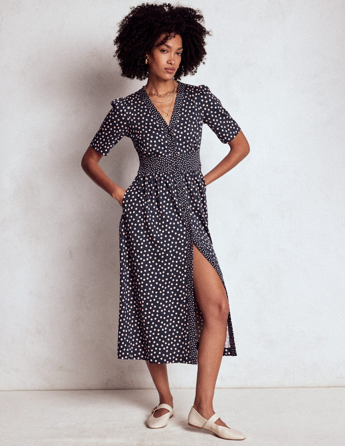 Natalia Jersey Tea Dress French Navy, Ballet Slipper