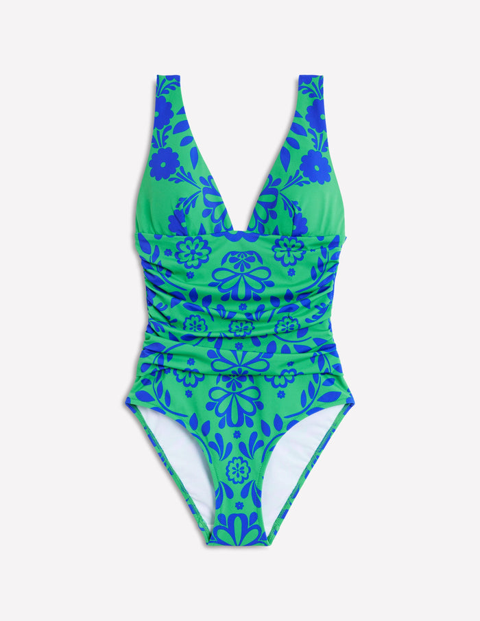 Mykonos Deep V Swimsuit Green, Structured Meadow