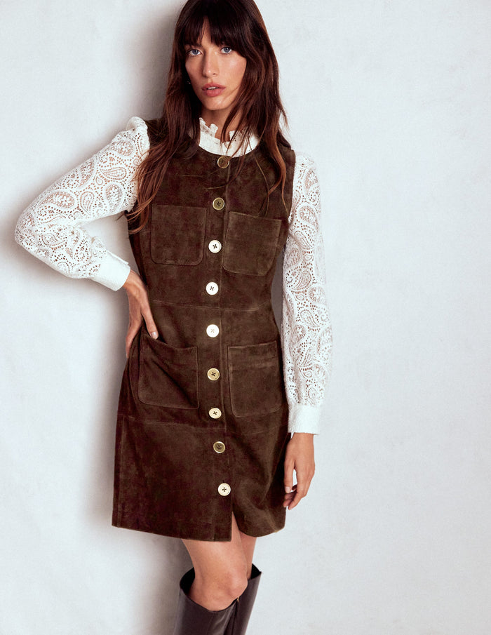 Evelyn Suede Shift Dress Dark Chocolate