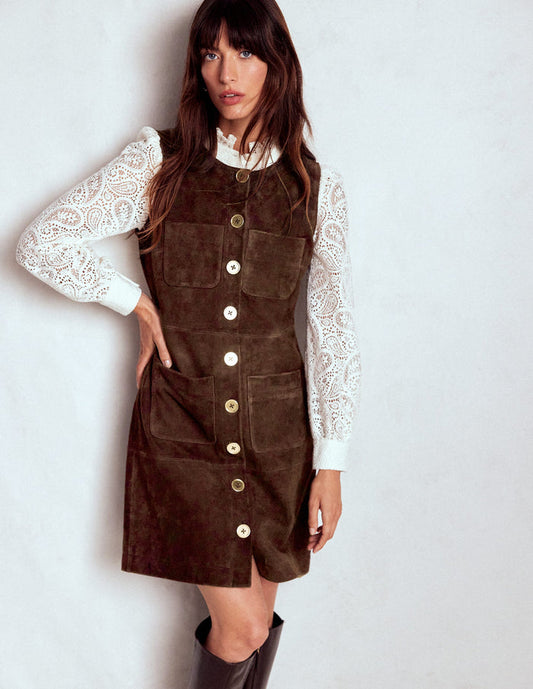 Evelyn Suede Shift Dress Dark Chocolate