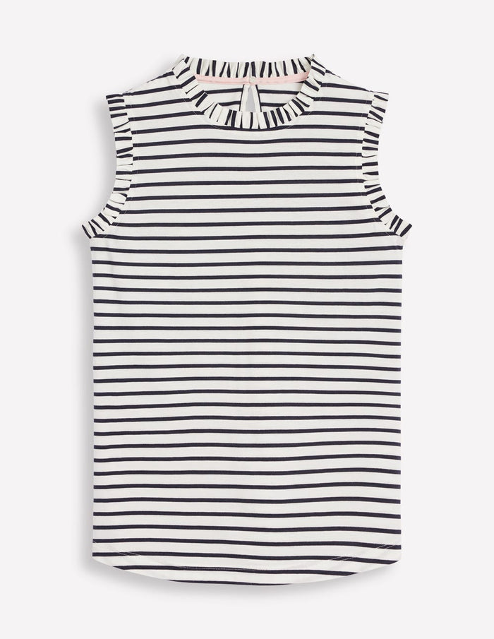 Supersoft Frill Detail Vest Ivory, Navy Stripe