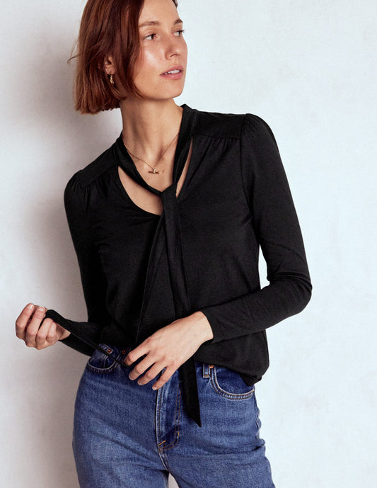 Tie Neck Supersoft Top Black