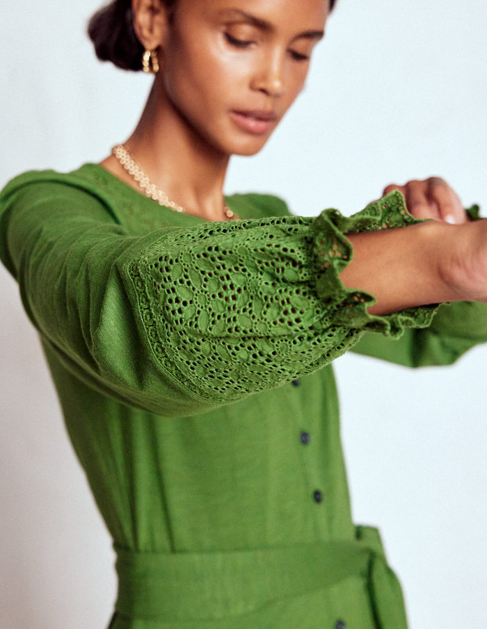Pippa Broderie Jersey Dress Promenade Green