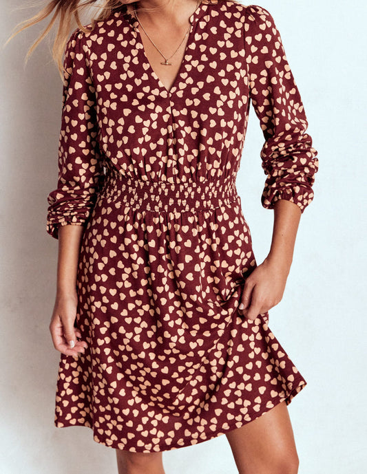 Sarah Short Jersey Dress Chestnut, Heart Cascade