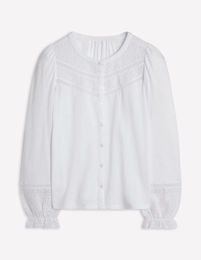 Pippa Broderie Jersey Shirt White
