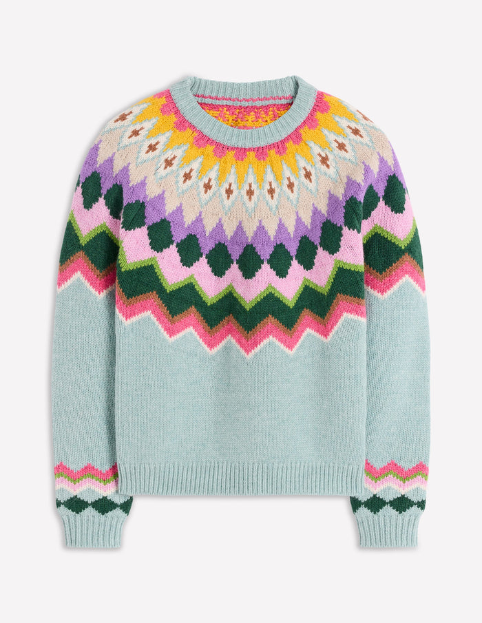 Eleanor Fair Isle Sweater Tourmaline Blue Melange