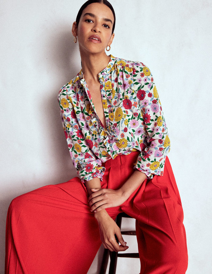 Alice Frill Front Silk Top Multi, Dahlia Trail