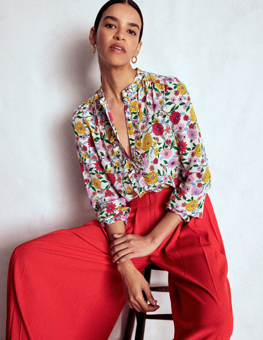Alice Frill Front Silk Top Multi, Dahlia Trail