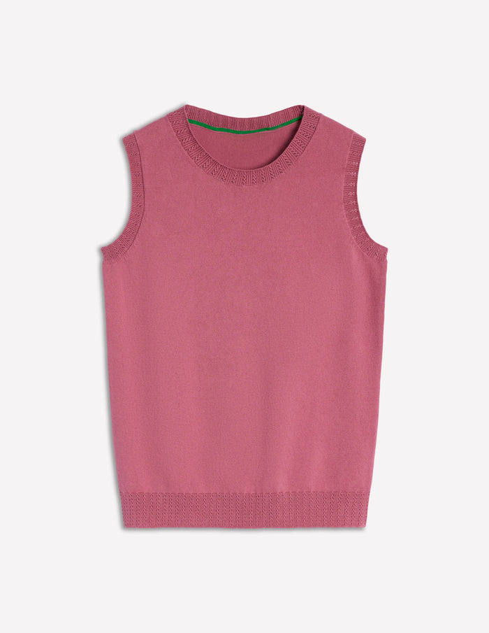 Emilia Cotton Crew Neck Vest Pink Heather