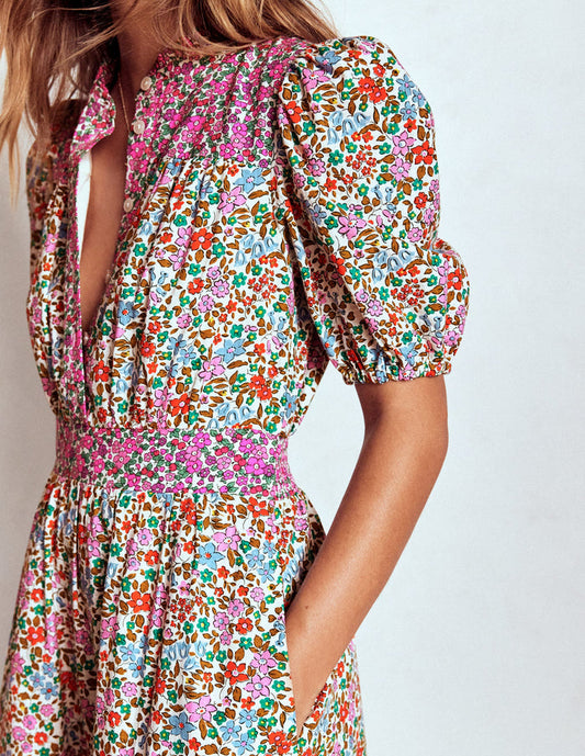Beatrice Cotton Midi Dress Multi, Flowerbed Cluster