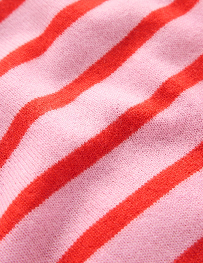 Eva Cashmere Crew Neck Sweater Pink/ Orange Stripe