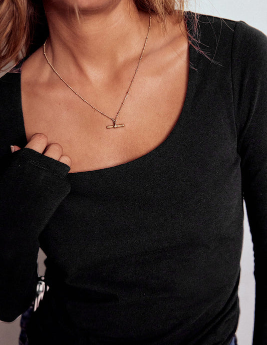 Double Layer Scoop Long Sleeve Black