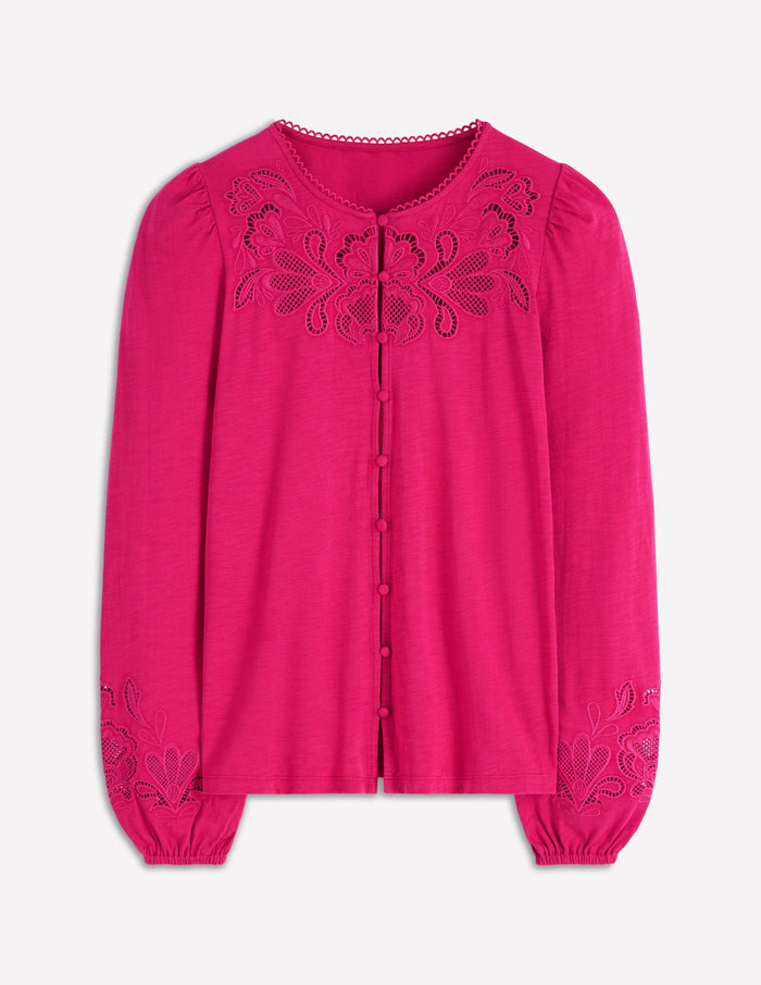 Cutwork Detail Jersey Top Vibrant Pink