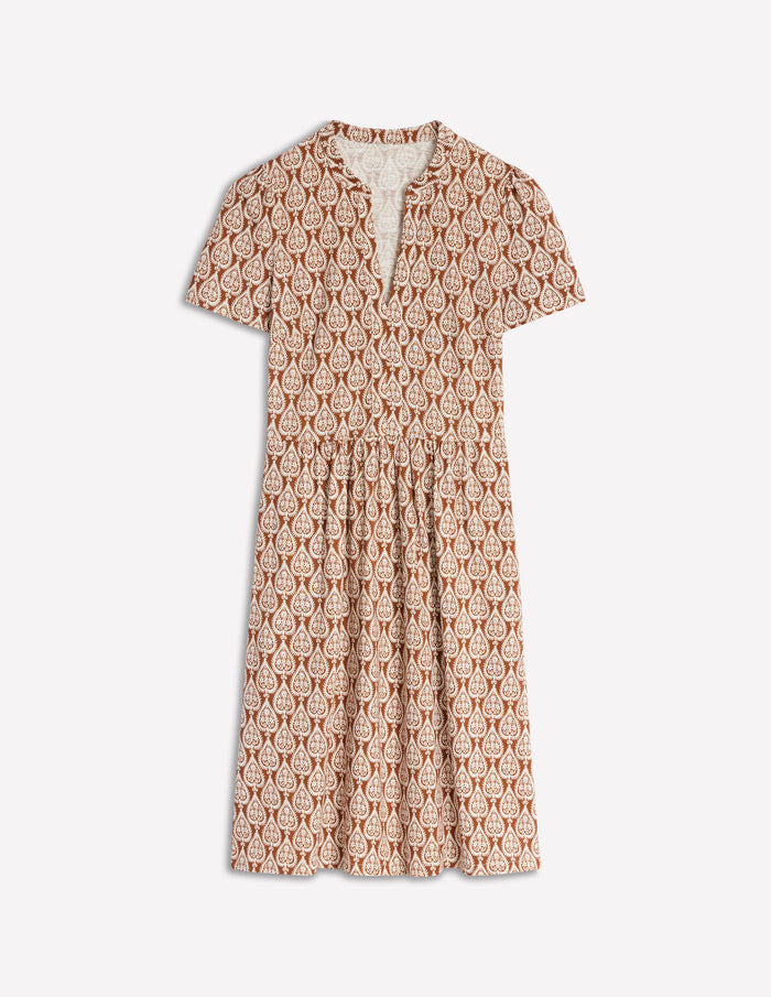 Naomi Short Sleeve Dress Cognac, Ornate Geo