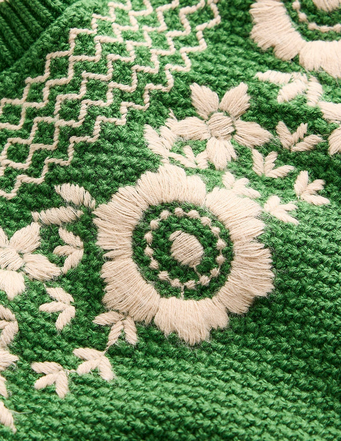 Puff Sleeve Embroidery T-shirt Paradise Green