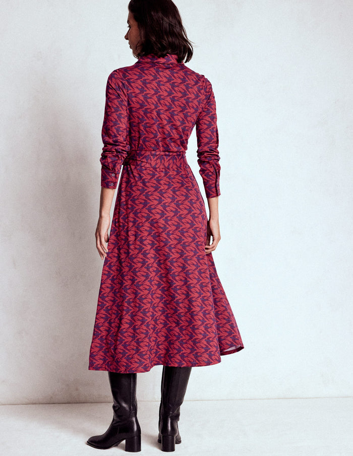 Marcia Jersey Shirt Dress Burgundy Red, Swooping Swallow