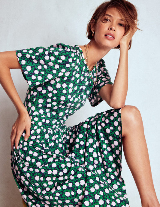 Louisa Jersey Midi Dress Rich Emerald, Floweret Vine