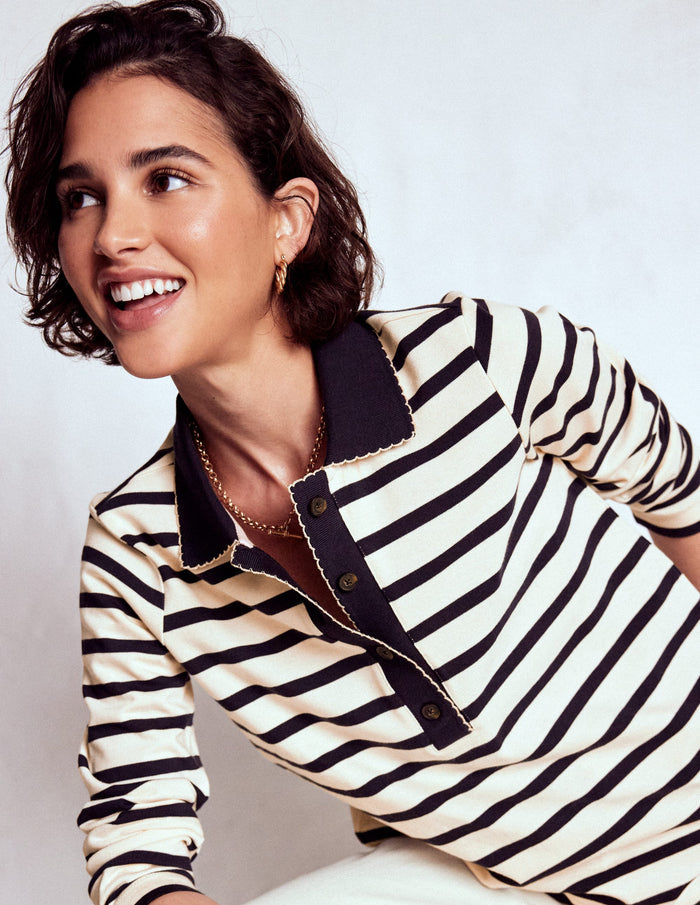 Collared Mariner Ivory and French Navy Stripe