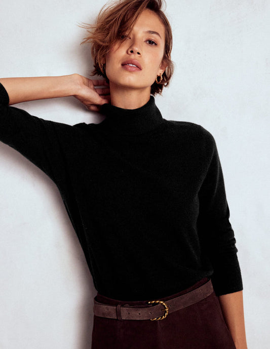 Eva Cashmere Roll Neck Sweater Black