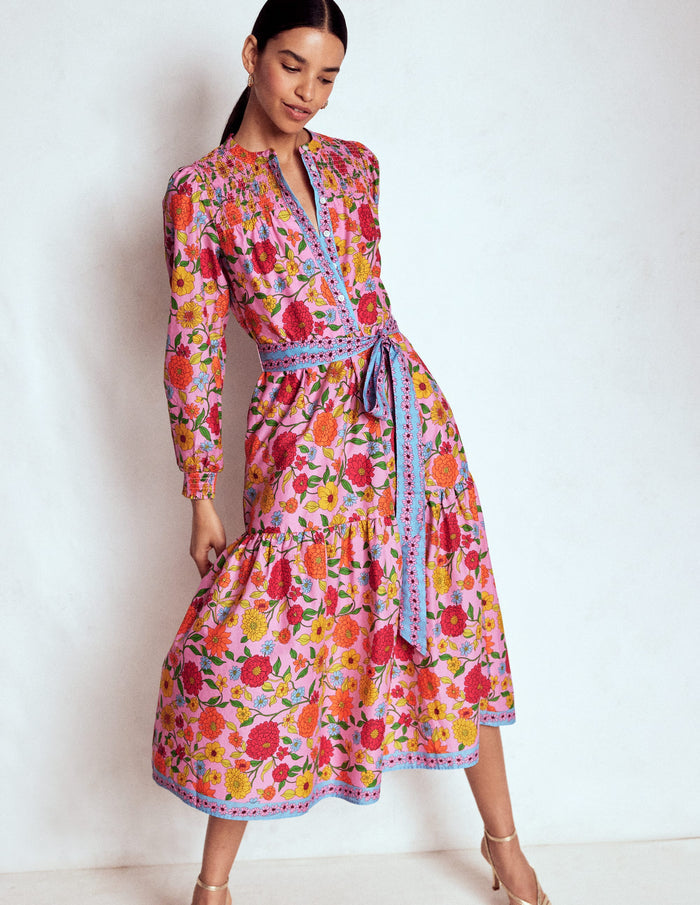 Cecily Cotton Midi Dress Multi, Dahlia Trail