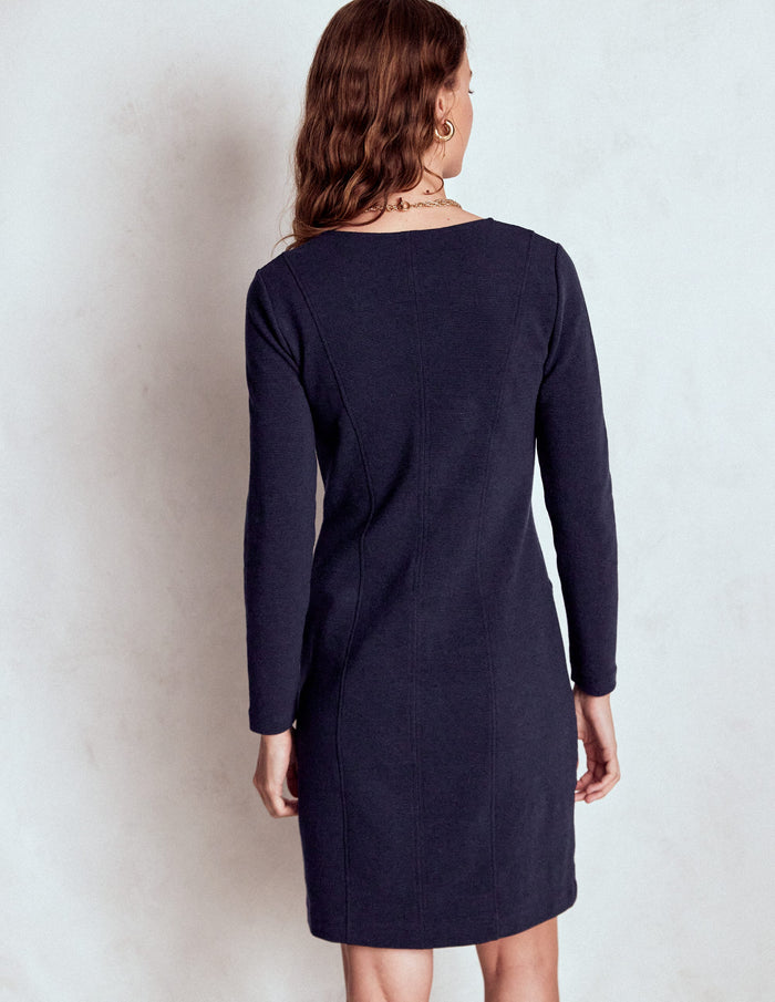 Ellen V-neck Ottoman Dress Navy
