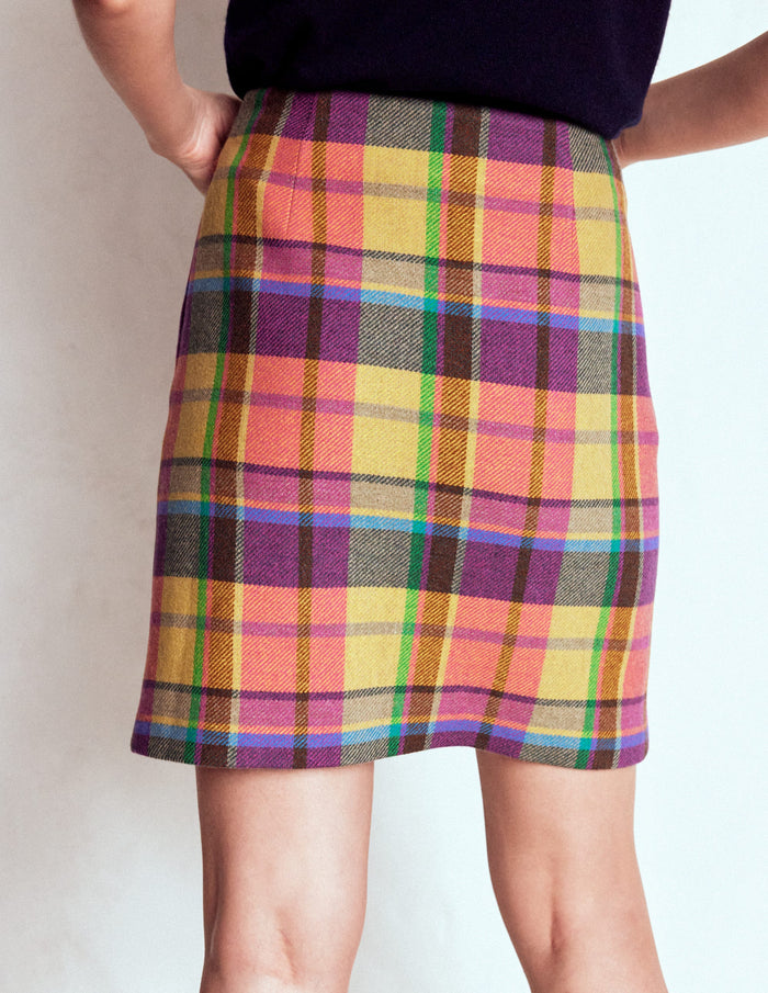 Gia Wool Short Skirt PoppyRed and Pink Multigingham