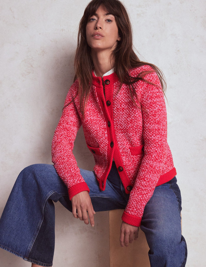 Libby Knitted Jacket Pink Ribbon/ Poppy Red