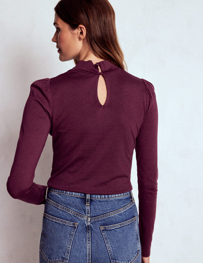 Puff Shoulder Jersey Top Dark Cherry