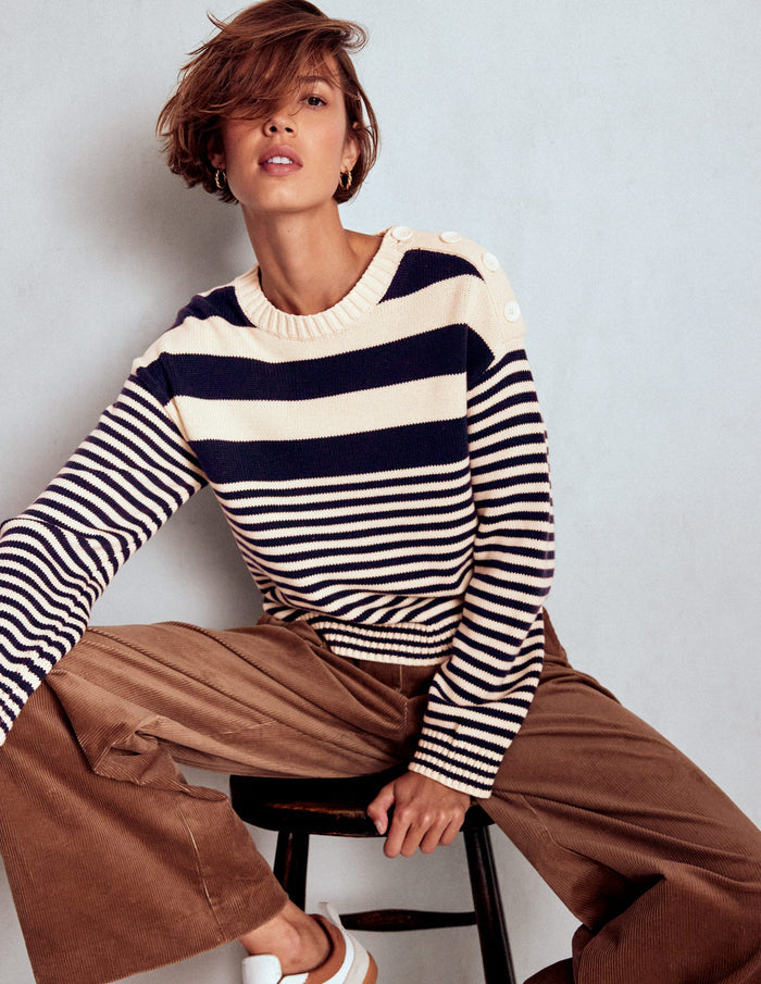 Jemma Chunky Cotton Sweater Warm Ivory/ Navy