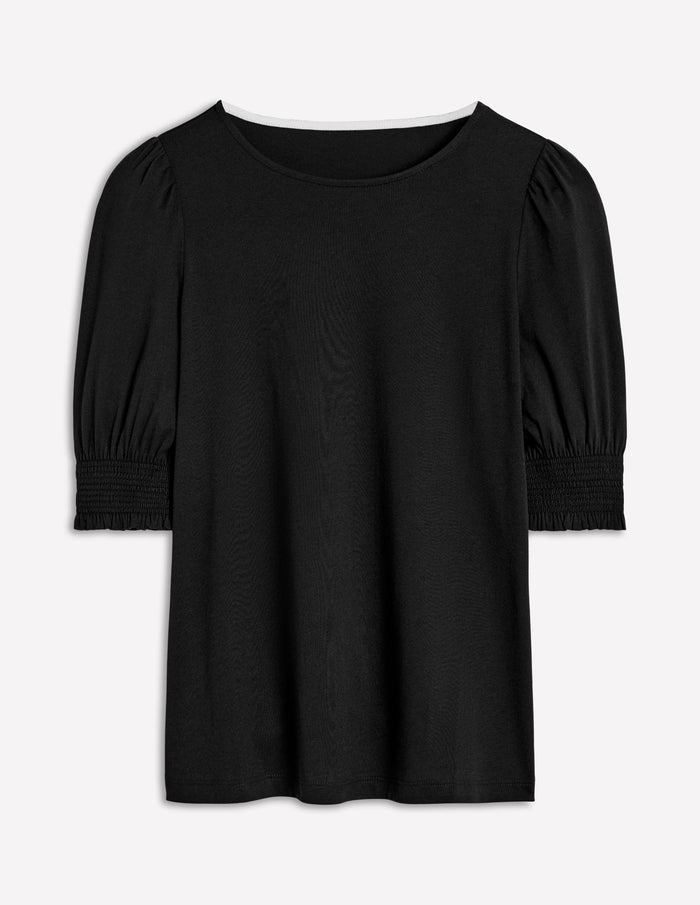 Short Sleeve Smocked Cuff Top Black