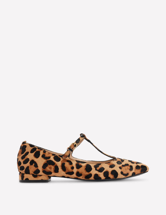 Round Toe T-Bar Flats Leopard