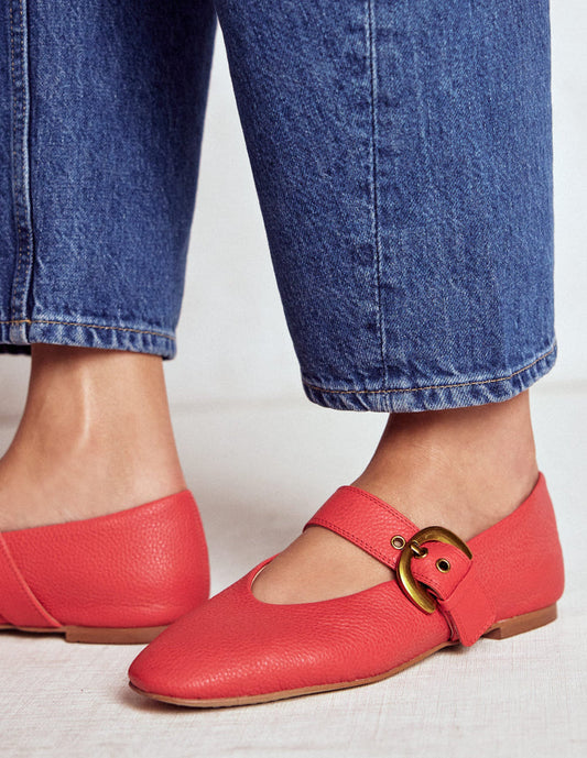 Kylie Flat Buckle Mary Jane Post Box Red