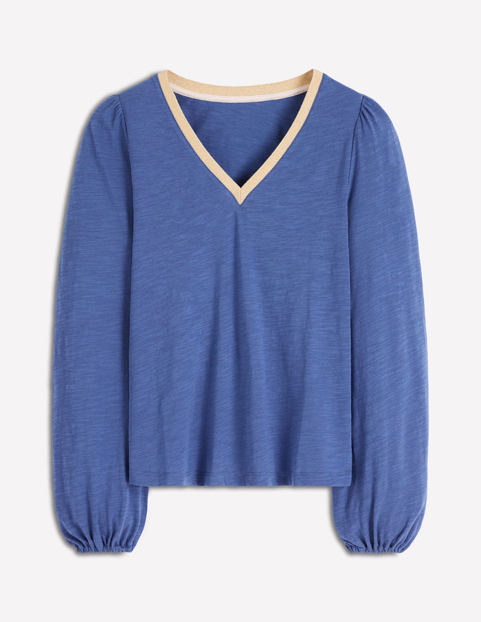 Metallic Trim Long Sleeve Top True Navy