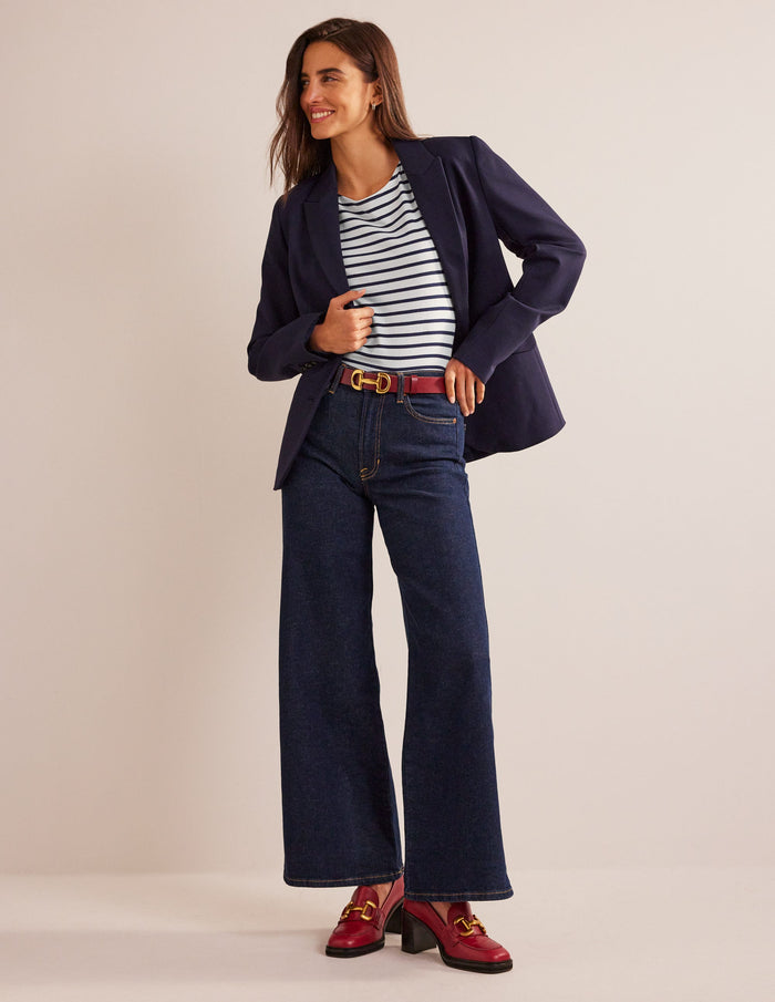 Ella Short Sleeve Breton Ivory, Navy