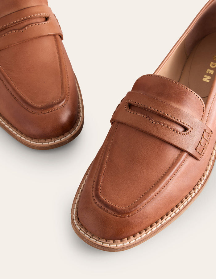 Nya Penny Loafers Tan Burnished Leather
