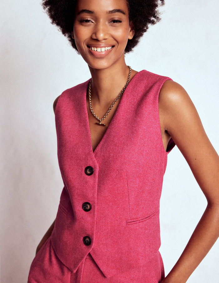 Wool Herringbone Waistcoat Pink Herringbone
