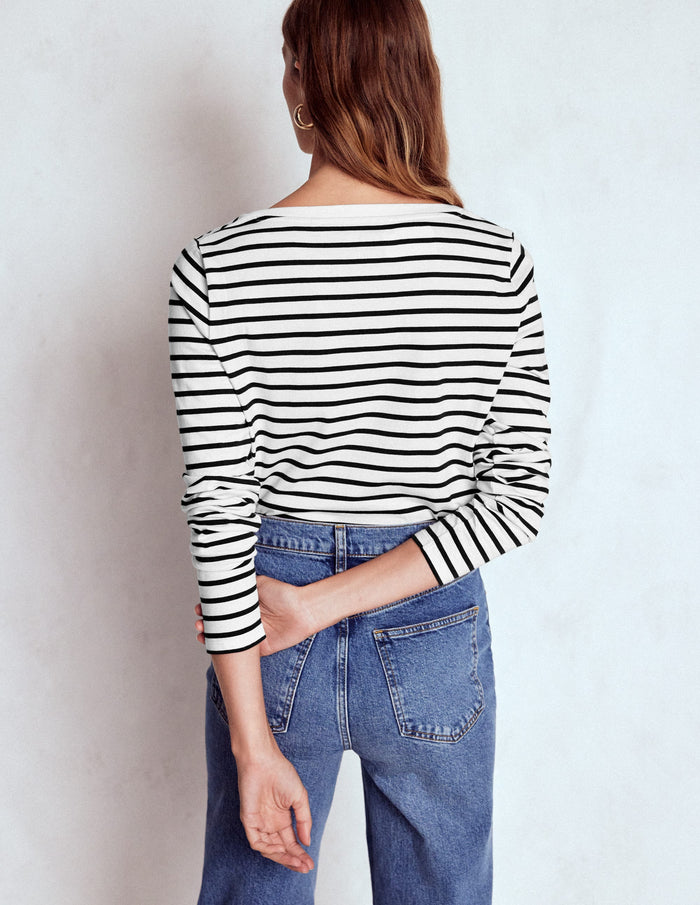 Olivia Long Sleeve Breton Ivory, Black