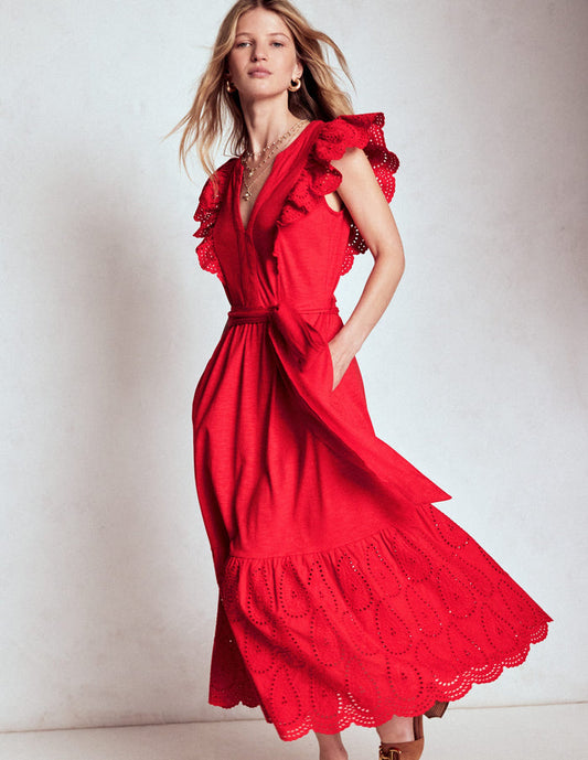Ruffle Detail Tier Midi Dress Poppy Red