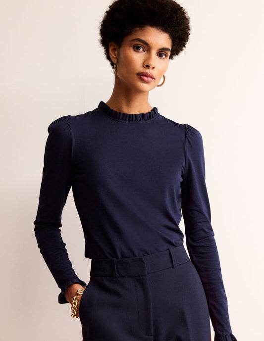Supersoft Frill Detail Top Navy