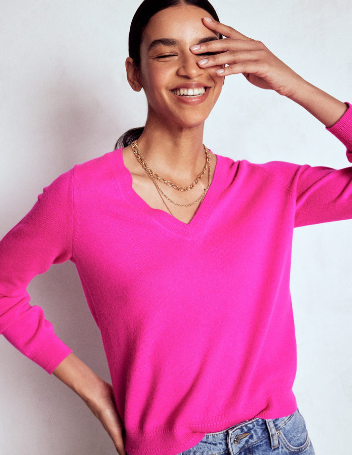 Eva Cashmere V-Neck Sweater Pop Pansy