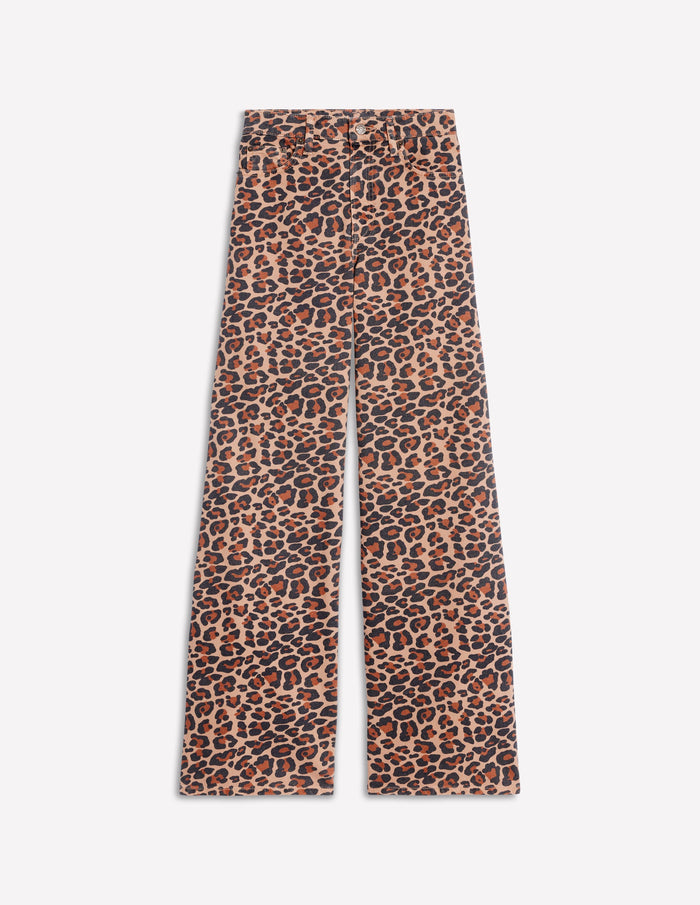 High Rise Wide Leg Jeans Leopard Print