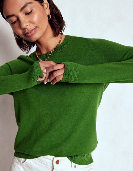 Emilia Cotton Crew Sweater Promenade Green